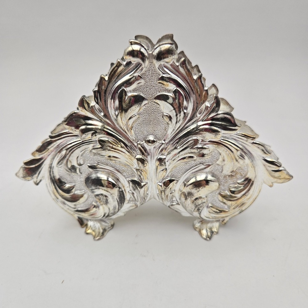 Vintage Ornate Silver Tone Napkin Holder Scroll Design NIB Hong Kong Baroque New
